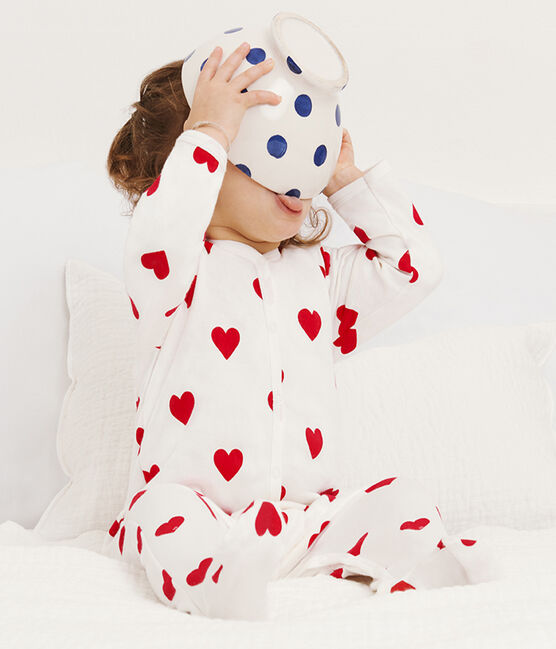 Baby-Strampler aus Molton für Mädchen weiss MARSHMALLOW/rot TERKUIT