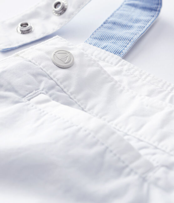 Kurze Baby-Latzhose aus Sergestoff für Jungen weiss ECUME