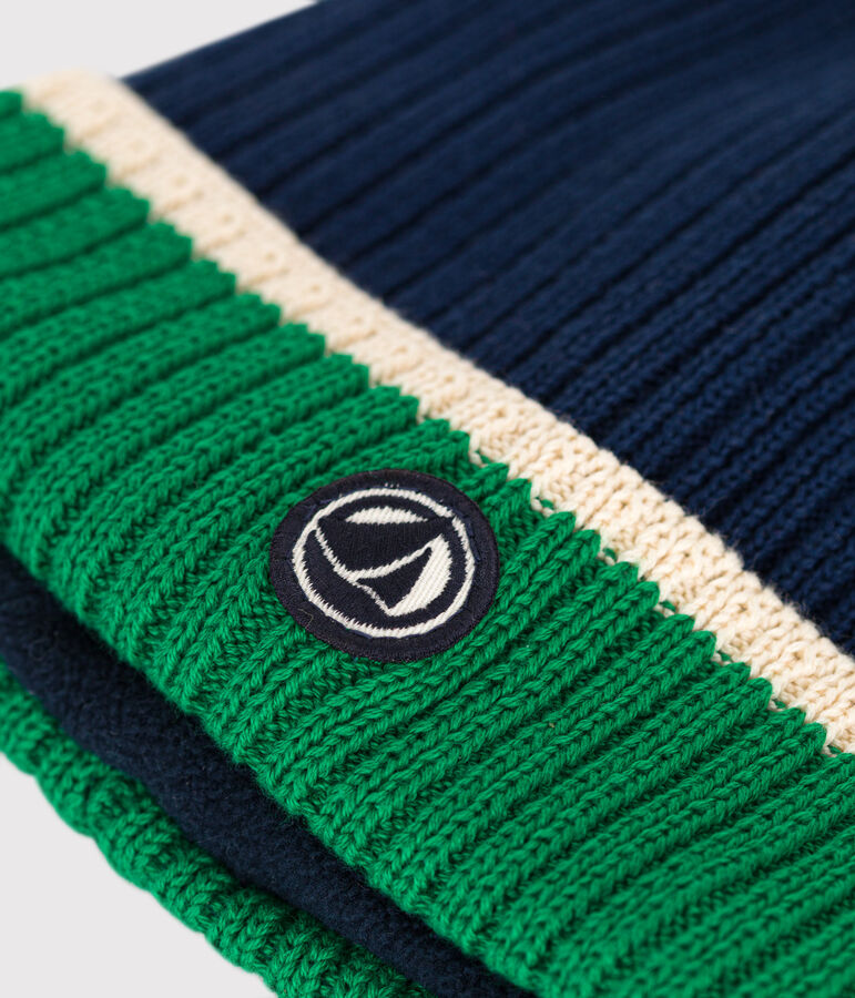 Kinder-Strickm&uuml;tze mit Fleece gef&uuml;ttert blau/vielfarbig