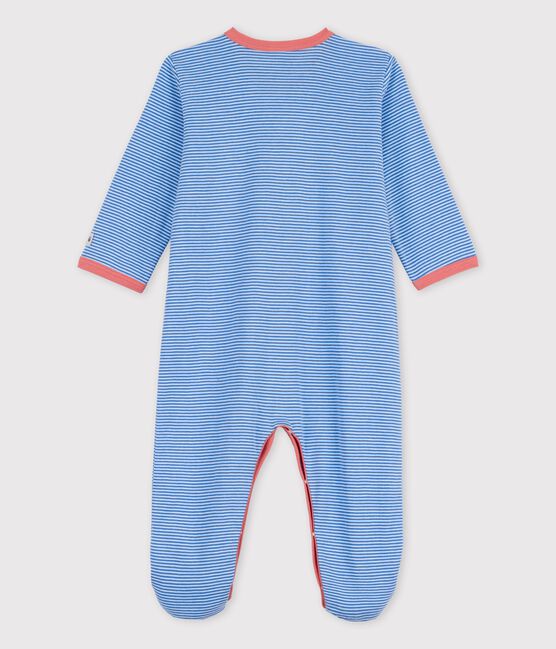Gestreifter Baby-Strampler aus Bio-Baumwolle blau BRASIER/grau MARSHMALLOW