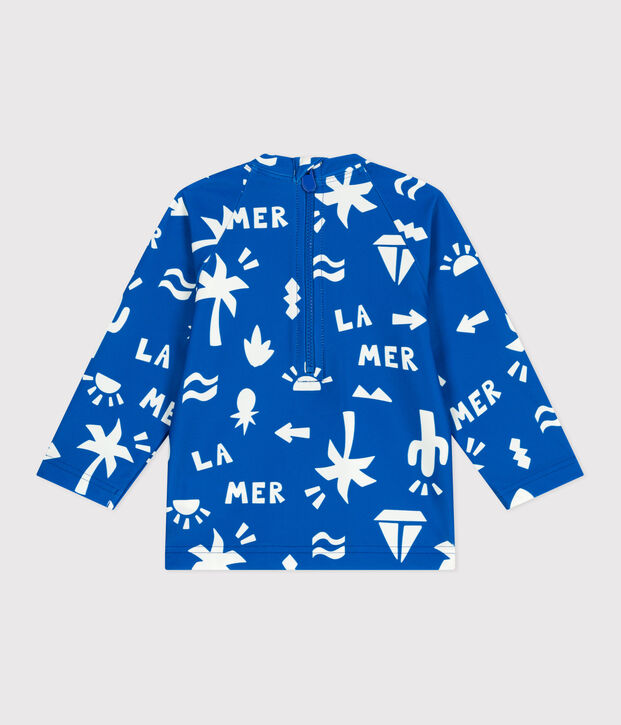 Baby-T-Shirt mit UV-Schutz, Strandmotive blau/weiss