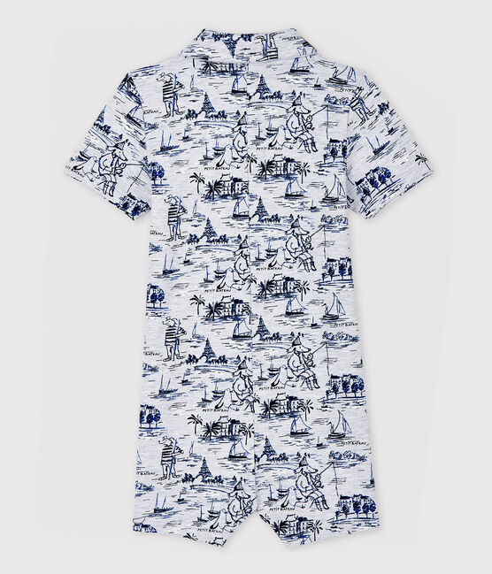 Gemusterter Baby-Kurzoverall aus Molton für Jungen grau POUSSIERE/blau SMOKING