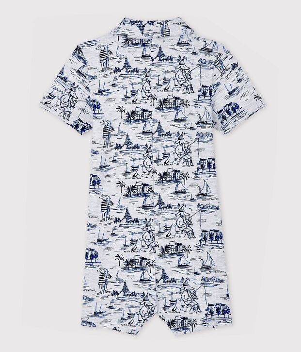Gemusterter Baby-Kurzoverall aus Molton f&uuml;r Jungen grau/blau