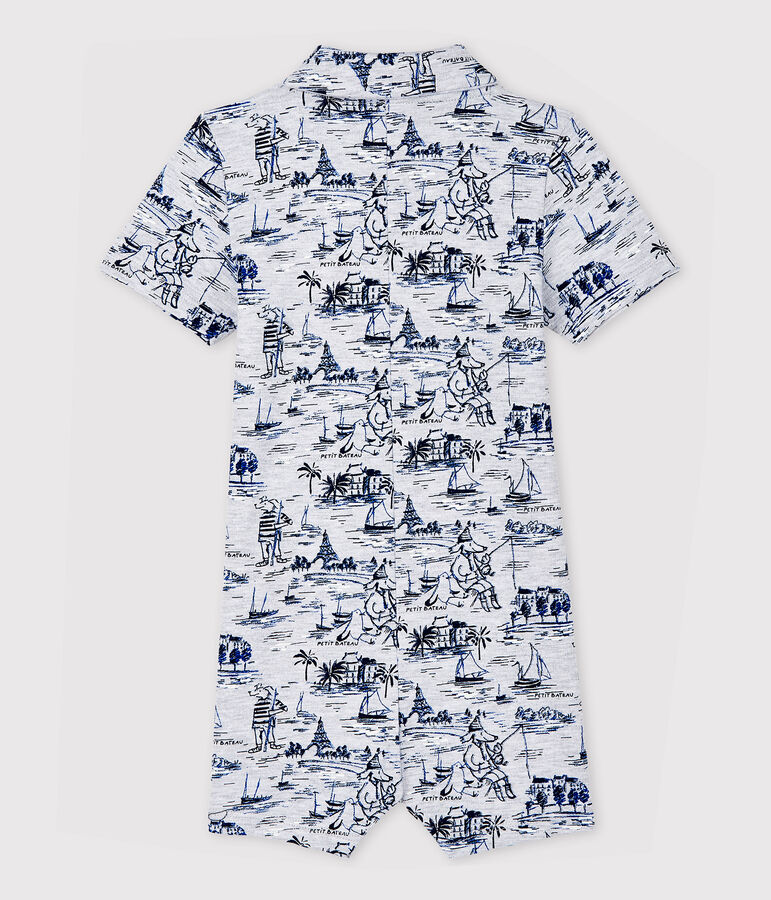 Gemusterter Baby-Kurzoverall aus Molton f&uuml;r Jungen grau/blau
