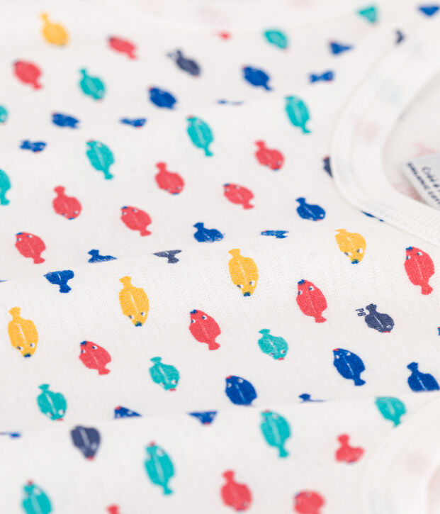 Baby-Kurzoverall aus Baumwolle mit Meerestieren weiss/vielfarbig