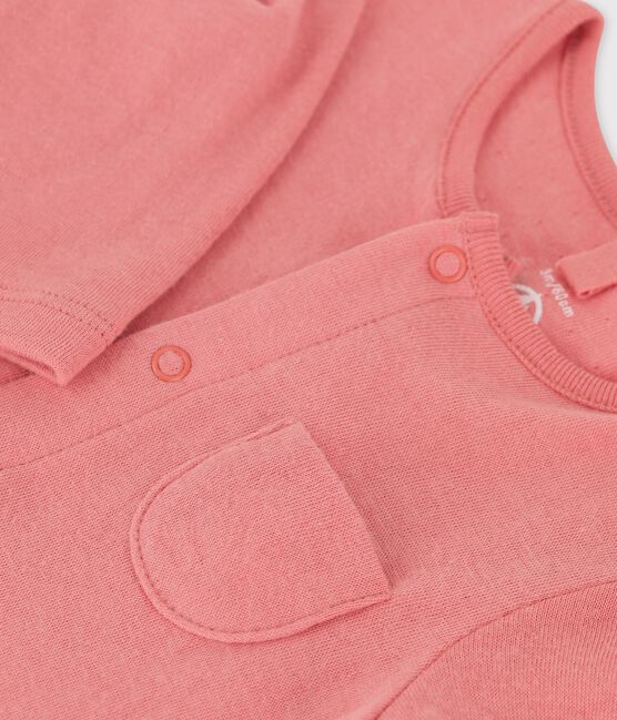Langer einfarbiger Baby-Overall aus Bio-Doppeljersey rosa PAPAYE