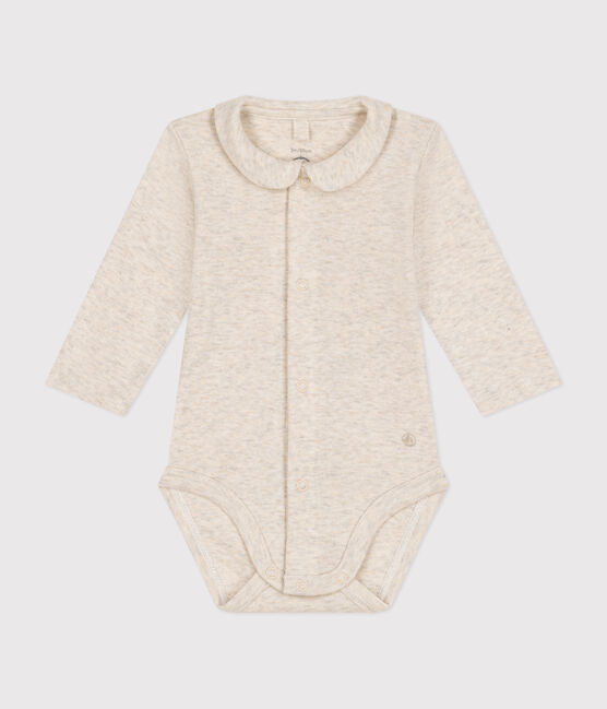 Langärmeliger Baby-Body aus Baumwolle mit Kragen beige MONTELIMAR CHINE