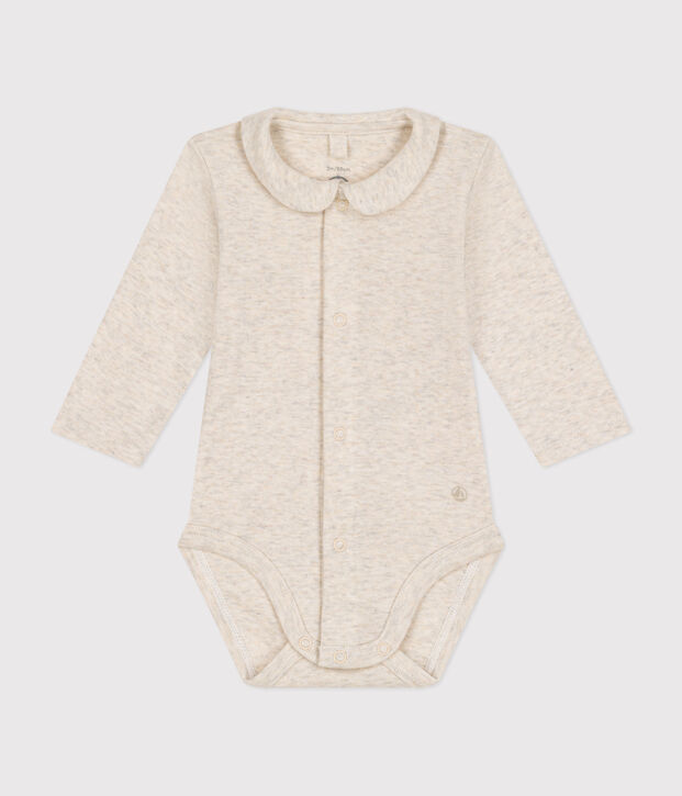 Lang&auml;rmeliger Baby-Body aus Baumwolle mit Kragen beige