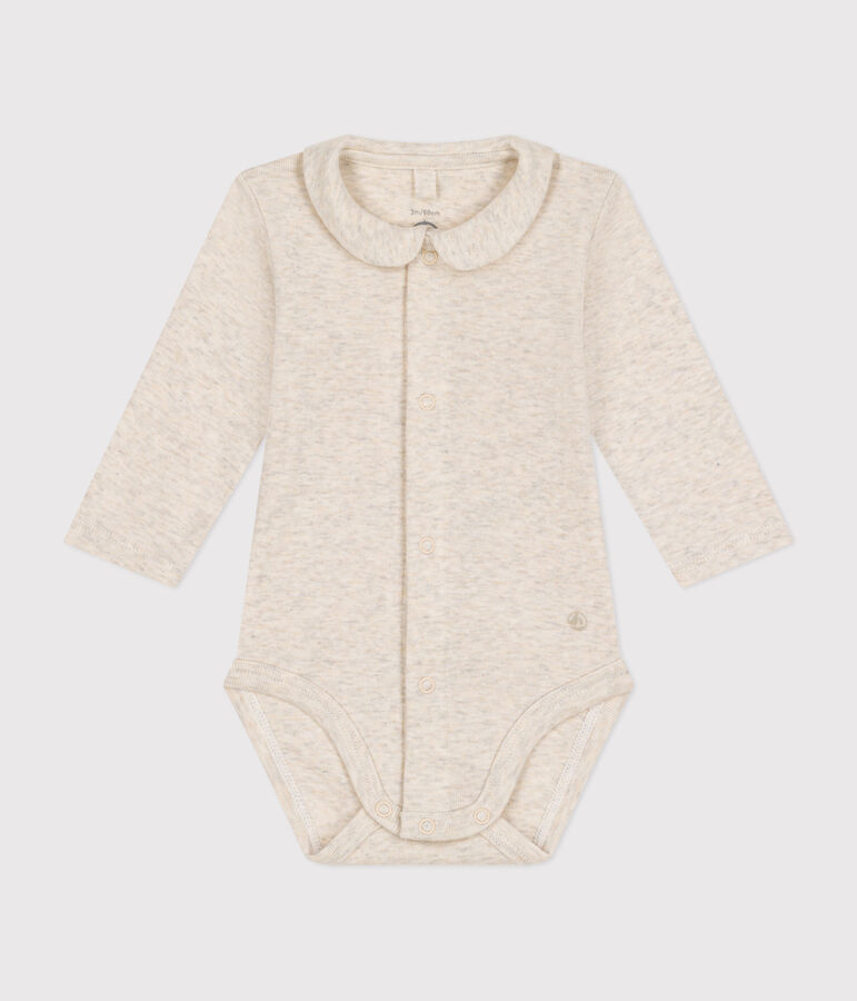 Lang&auml;rmeliger Baby-Body aus Baumwolle mit Kragen beige