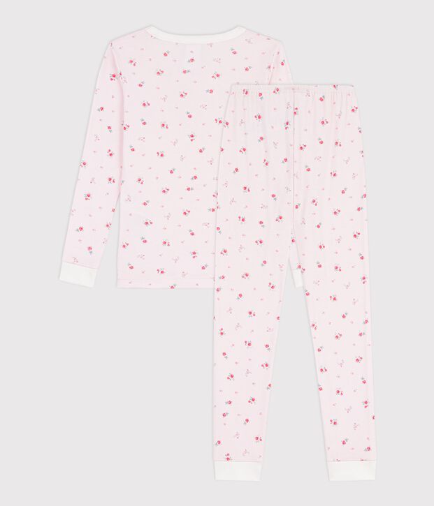 Eng anliegender Kinder-Pyjama aus Baumwolle mit Blumenmotiv rosa/vielfarbig