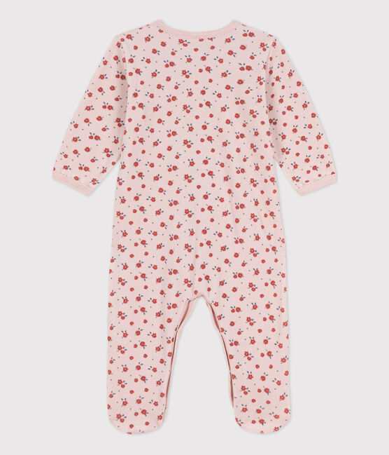 Baby-Strampler aus Nicki mit Blumenmotiv rosa SALINE/weiss MULTICO