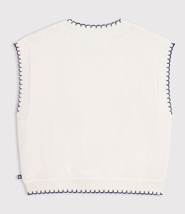 &Auml;rmelloser Kinder-Pullover mit Zopfmuster aus Wolle und Baumwolle weiss