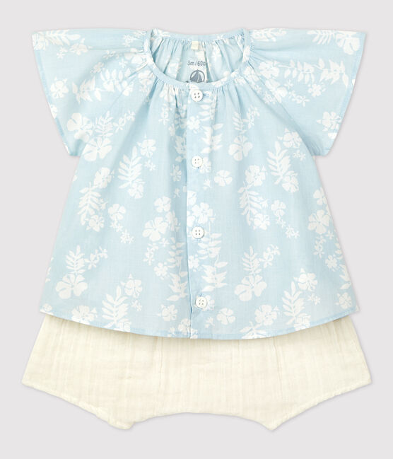 Zweiteiliges Baby-Set aus Bio-Popeline mit Hawaiimuster PLEINAIR/ MARSHMALLOW