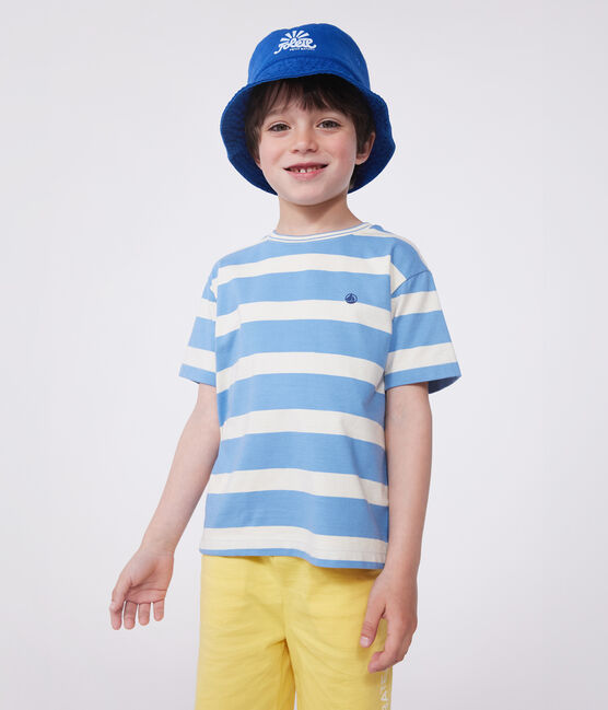 Kurzärmeliges Kinder-T-Shirt aus Baumwolle mit Streifen blau ALASKA/ AVALANCHE