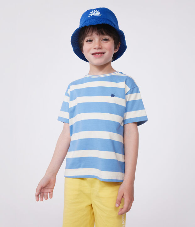 Kurz&auml;rmeliges Kinder-T-Shirt aus Baumwolle mit Streifen blau/naturfarben