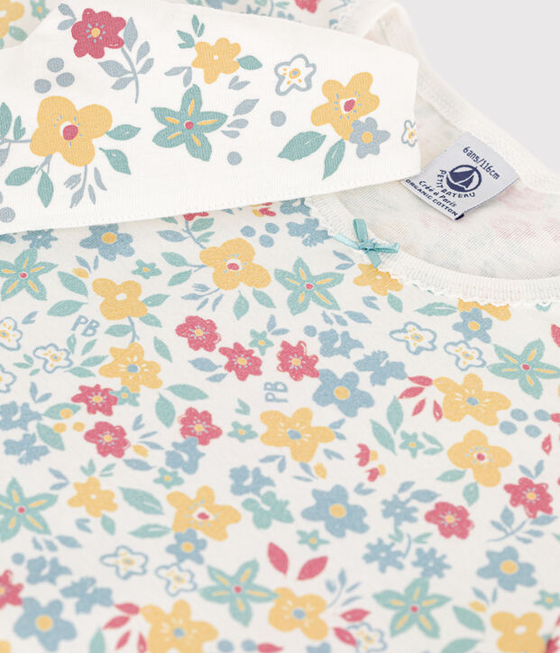 Gebl&uuml;mtes Baumwoll-Nachthemd mit Krone f&uuml;r M&auml;dchen weiss/vielfarbig