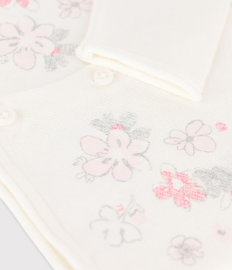 Baby-Cardigan, Strickgewebe aus Baumwolljersey/Leinen, M&auml;dchen weiss