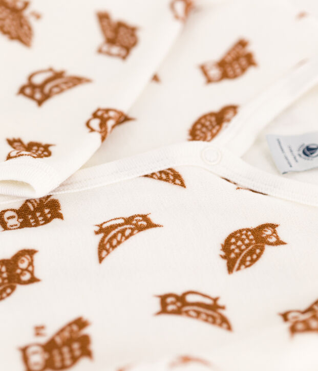 Baby-Strampler aus Nicki mit Eulenmotiv weiss/braun