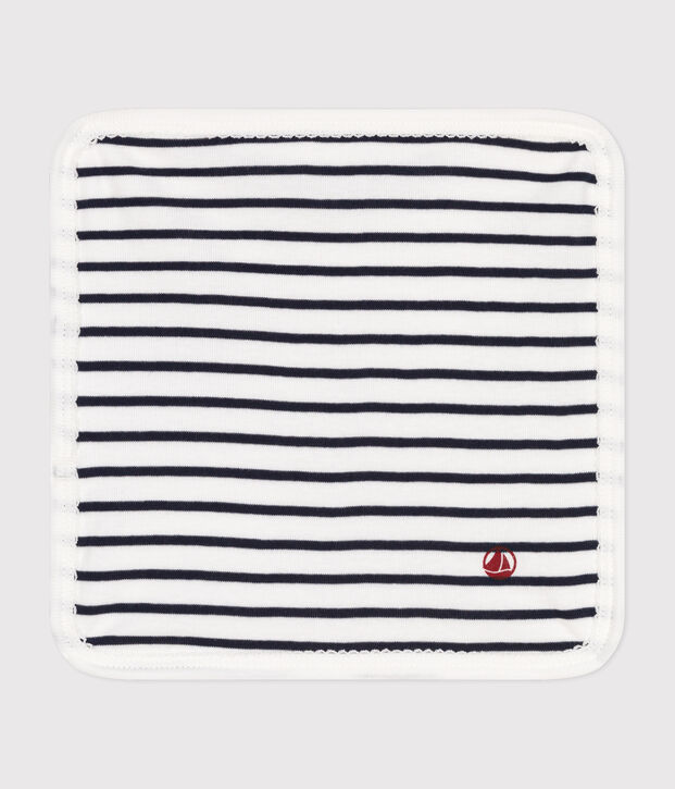 Baby-Waschlappen aus Baumwolle und Frottee mit Streifen weiss/blau