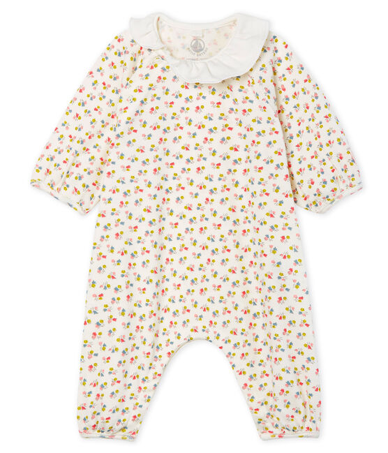 Langer Baby-Overall aus Rippstrick für Mädchen weiss MARSHMALLOW/weiss MULTICO