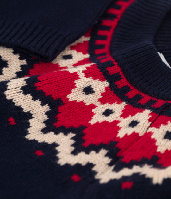 Kinderpullover aus Woll- und Baumwoll-Jacquard für Jungen blau SMOKING/weiss MULTICO
