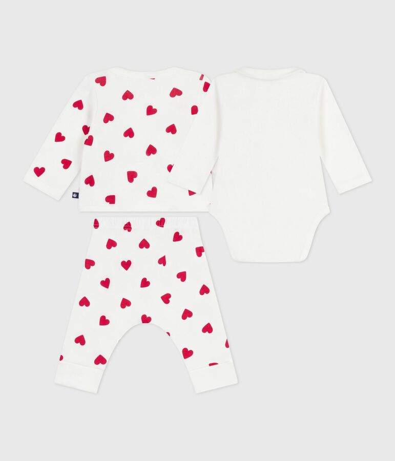 3-teiliges Baby-Set aus Baumwolle mit Herzmotiv weiss/rot