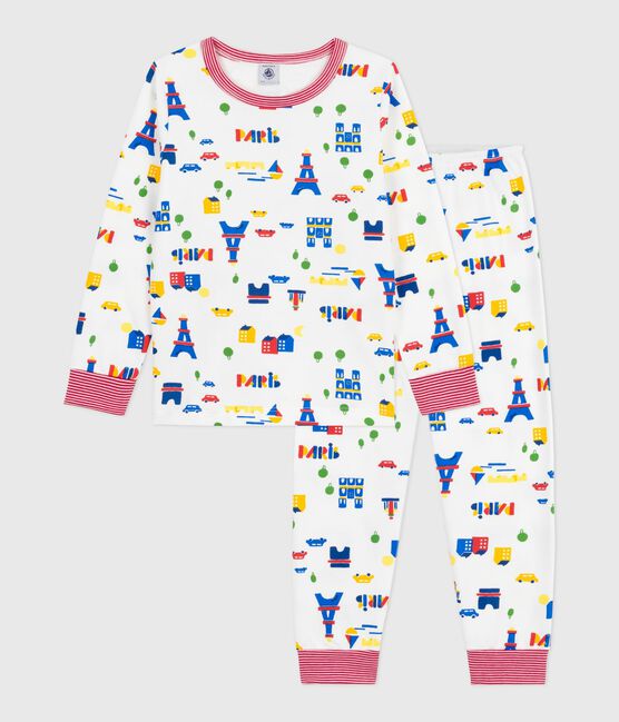 Kinder-Pyjama aus Molton mit Paris-Motiven weiss MARSHMALLOW/weiss MULTICO