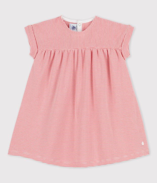 Kurz&auml;rmeliges, gestreiftes Babykleid aus Bio-Baumwolle rosa/weiss