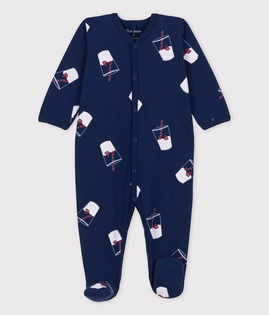 Baby-Strampler aus Bio-Baumwolle Tajinebanane x Petit Bateau blau MEDIEVAL/weiss MULTICO