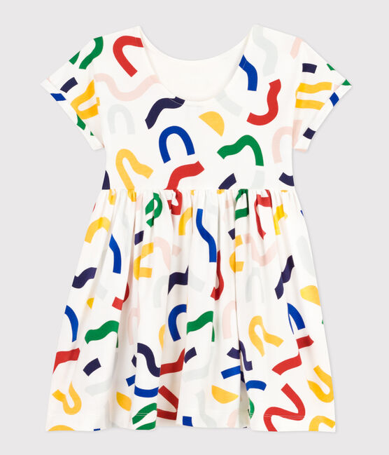 Kurzärmeliges Kleid mit Printmotiv aus Baumwolle Kinder/Mädchen weiss MARSHMALLOW/weiss MULTICO