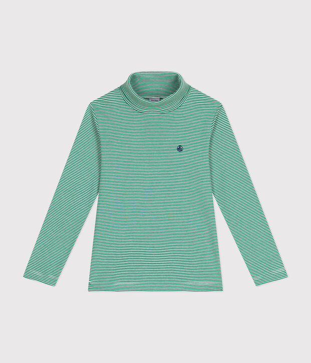 Kinder-Rollkragenshirt aus Baumwolle f&uuml;r M&auml;dchen und Jungen gr&uuml;n/weiss