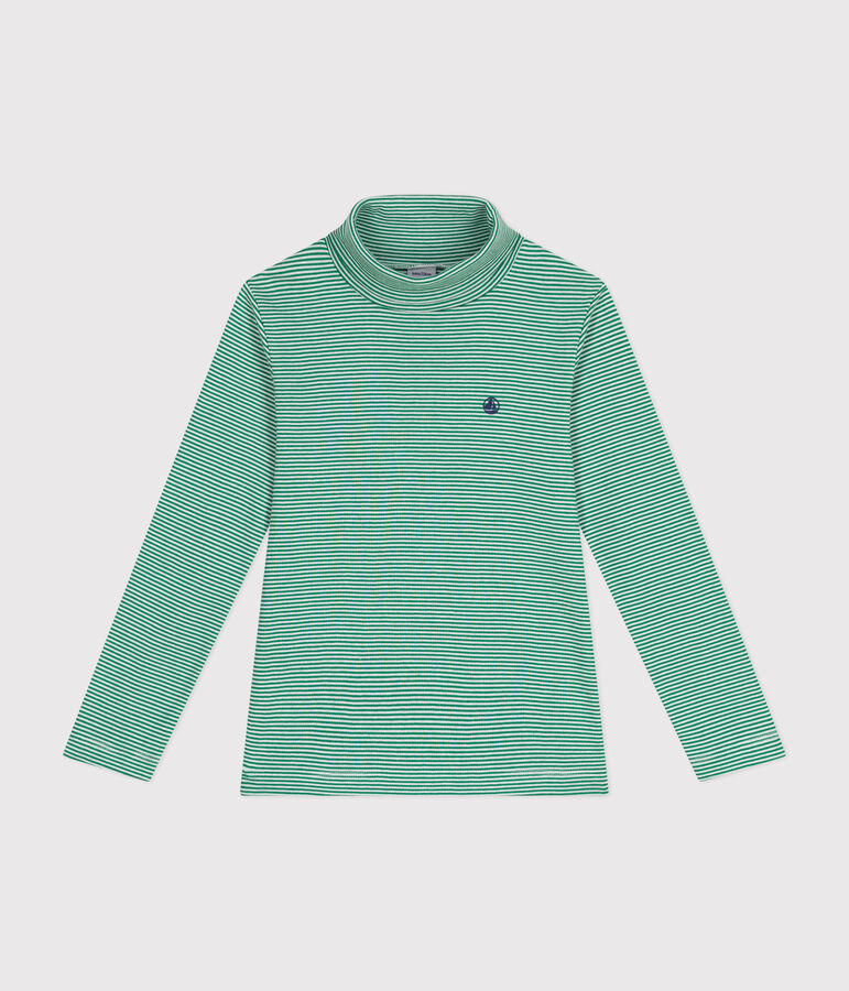 Kinder-Rollkragenshirt aus Baumwolle f&uuml;r M&auml;dchen und Jungen gr&uuml;n/weiss