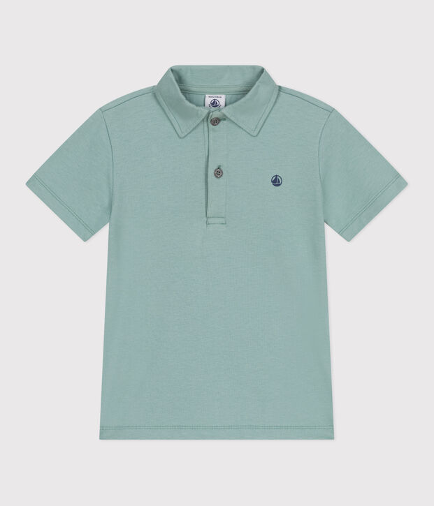 Kurz&auml;rmeliges Kinder-Poloshirt aus einfarbiger Baumwolle gr&uuml;n