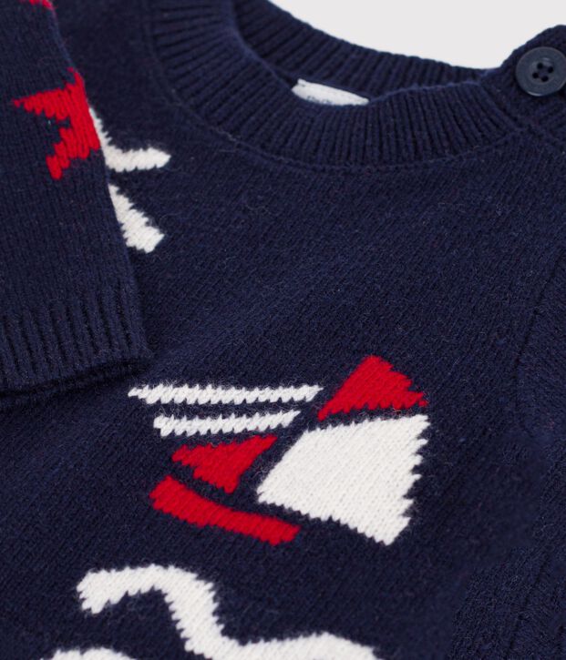 Baby-Pullover aus Wolle und Baumwolle mit Jacquard-Muster blau/vielfarbig