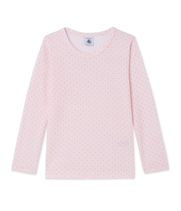 T-Shirt, Langarm, f&uuml;r M&auml;dchen aus Wolle und Baumwolle rosa/rosa