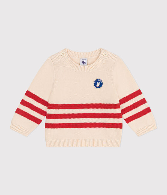 Baby-Pullover aus Baumwolle mit Streifen und Brust-Aufnäher.  rot AVALANCHE/ AURORA