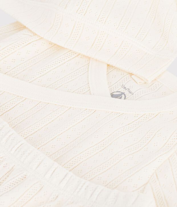 Langes 3-teiliges Baby-Set aus Baumwolle mit Lochstickerei und dazu passendem M&uuml;tzchen MILK