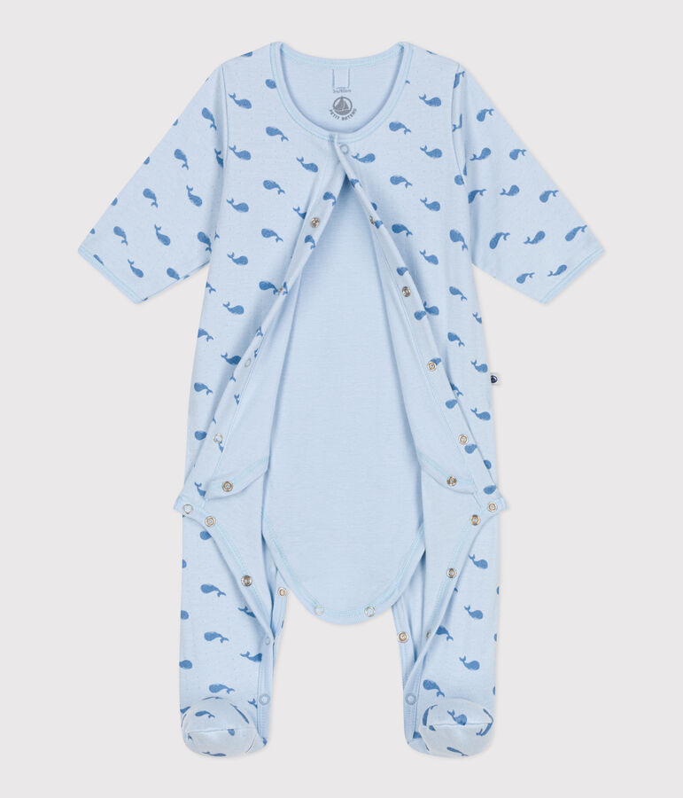 Baby-Bodyjama aus Doppeljersey mit Walen blau/blau