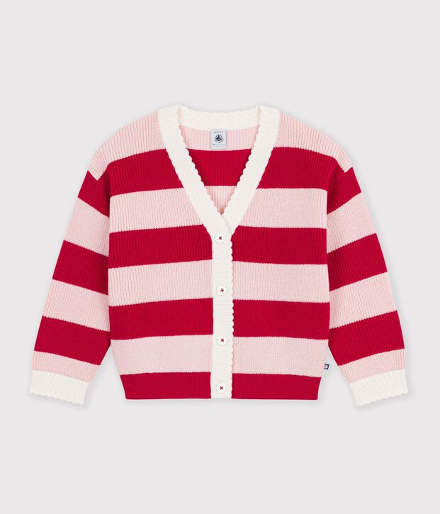 Kinder-Cardigan aus Baumwolle und Wolle mit Streifen rosa/rosa