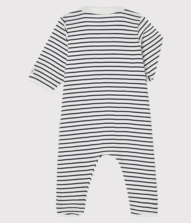 Baby-Strampler aus Bio-Baumwolle mit Marinestreifen weiss/blau