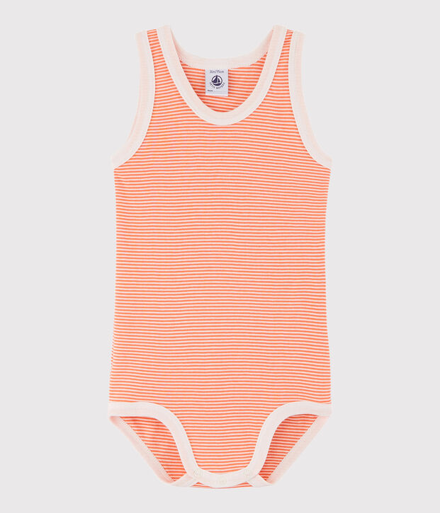 &Auml;rmelloser Baby-Body Jungen orange/weiss