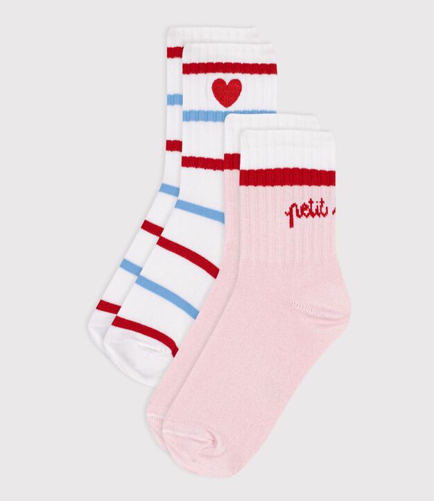 2 Paar Kinder-Socken aus Baumwolle mit Streifen f&uuml;r M&auml;dchen vielfarbig