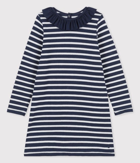 Kinderkleid aus Baumwolle für Mädchen blau SMOKING/ MARSHMALLOW/ ARGENT