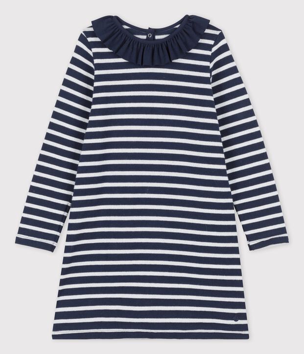 Kinderkleid aus Baumwolle f&uuml;r M&auml;dchen blau/weiss/grau
