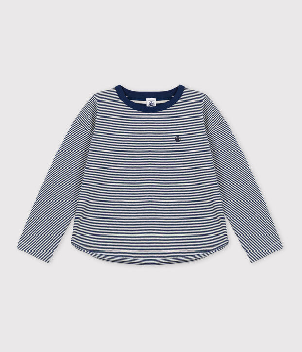 Lang&auml;rmeliges Kinder-T-Shirt aus Doppeljersey f&uuml;r Jungen blau/beige