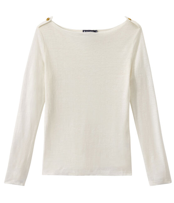 Damen-T-Shirt aus Leinen weiss LAIT