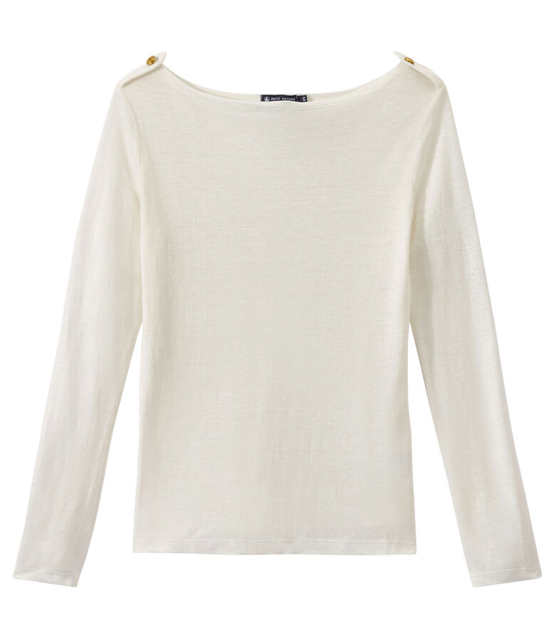 Damen-T-Shirt aus Leinen weiss LAIT