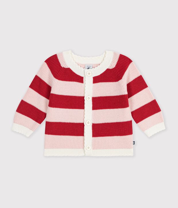 Baby-Cardigan aus Baumwolle mit Streifen rosa/rosa