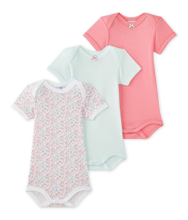 Kurz&auml;rmelige Baby-M&auml;dchen-Bodys im 3er-Set weiss