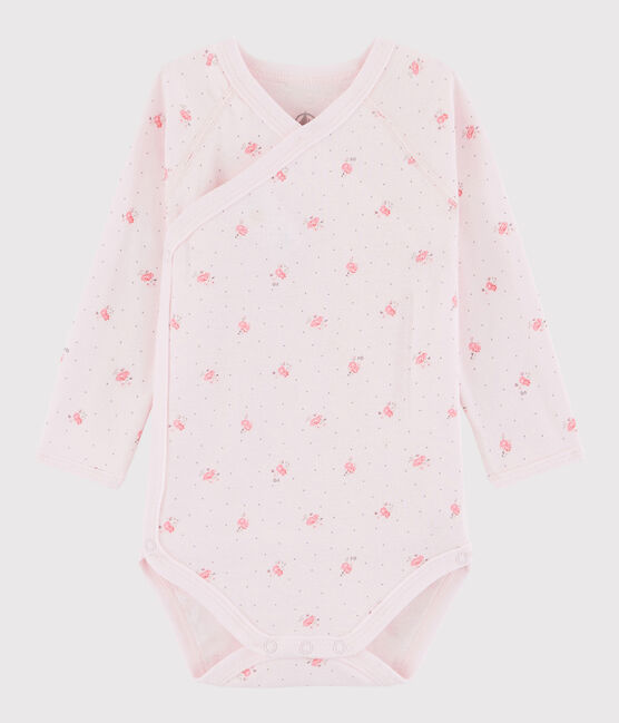Langärmeliger Baby-Body in Wickelform Mädchen rosa VIENNE/weiss MULTICO